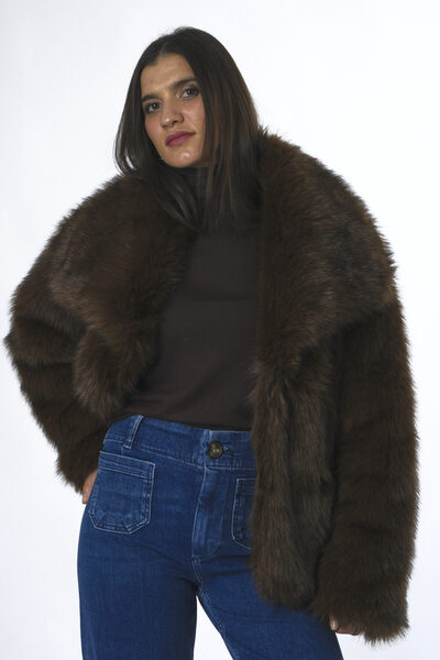 ABBRA Women's Lined Vegan Fur with Snap Detail