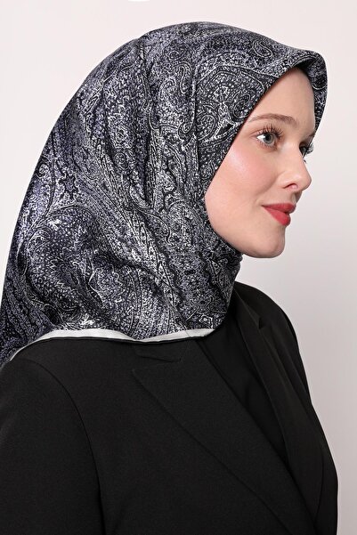 Levidor K.Navy Blue Abstract Ethnic Pattern Twill Silk Scarf