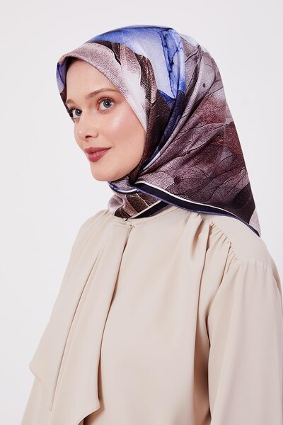 Levidor K.Navy Blue Abstract Marbled Pattern Twill Silk Scarf