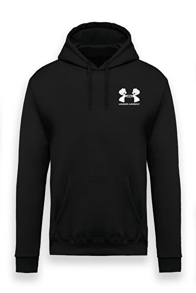 4desire.ro UNDER ARREST Casual Men's Sweatshirt, Relaxed Fit, Drawstring Hood, 100% Cotton, small white logo