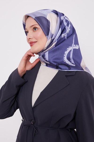 Levidor وشاح حريري من التويل ذو نمط دائري أزرق