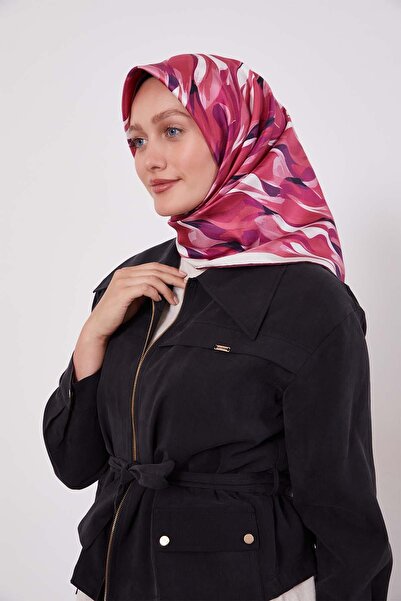 Levidor Fuchsia Marbled Pattern Twill Silk Scarf