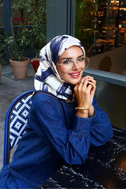 Levidor Navy Blue Brush Stroke Pattern Twill Silk Scarf