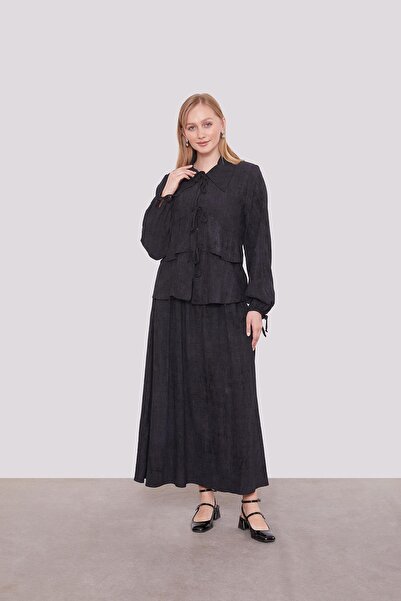Levidor Black Ruffled Tie Detail Skirt Set