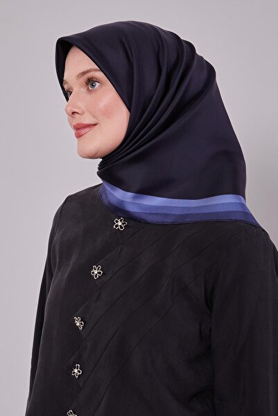 Levidor K.Navy Blue Twill Silk Scarf with Border