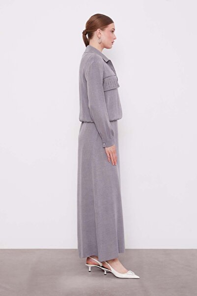 Levidor Gray Stone Detailed Zippered Jacket Set