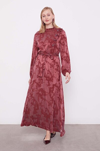 Levidor Bordo Fırfır Detaylı Cupra Elbise