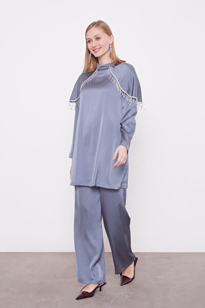 Levidor K.Grey Shoulder Stripe Stone Detailed Double Suit