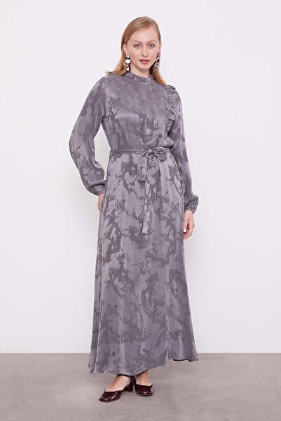 Levidor Antrasit Fırfır Detaylı Cupra Elbise