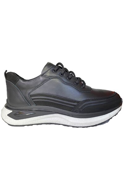 ATA AYAKKABI Men's Black Lace-Up Genuine Leather Casual Shoes Comfortable Ort...