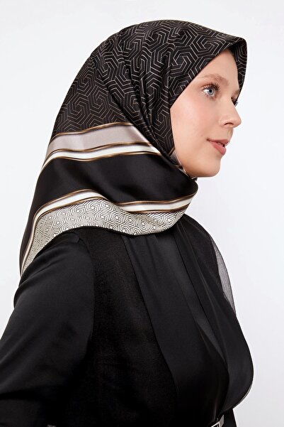 Levidor وشاح حريري بنمط دائرة المنك الأسود