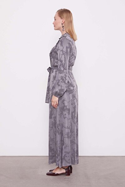 Levidor Antrasit Fırfır Detaylı Cupra Elbise