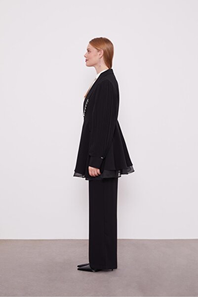 Levidor Siyah Şifon Kollu Taş Detay İkili Takım