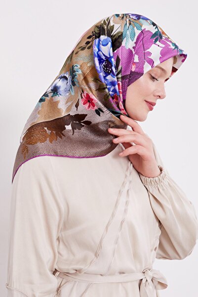 Levidor وشاح حريري بنمط زهور أرجوانية