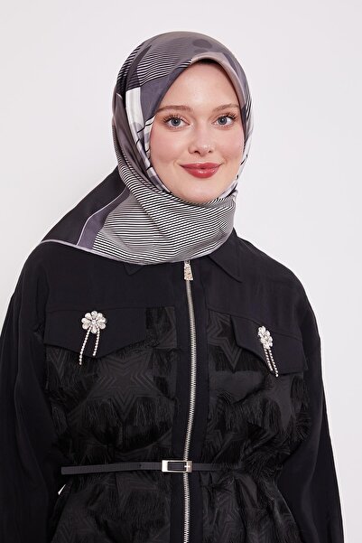 Levidor Μεταξωτό μαντήλι με ασημί σχέδιο λαβύρινθου