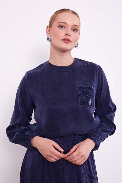 Levidor Navy Blue Asymmetrical Cupra Skirt Set