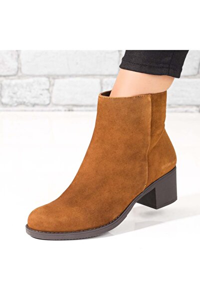 Modlet.ro Ghete de damă din piele întoarsă maro cu toc gros, din piele MOD06258