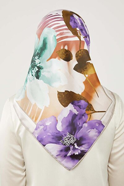 Levidor Eșarfă din twill cu model de flori de nurcă închisă