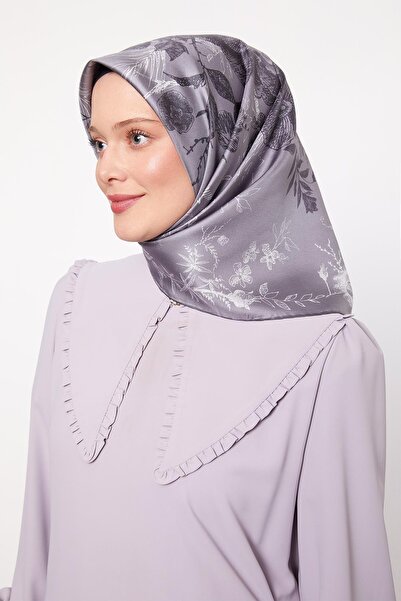 Levidor Grey Abstract Rose Pattern Twill Silk Scarf