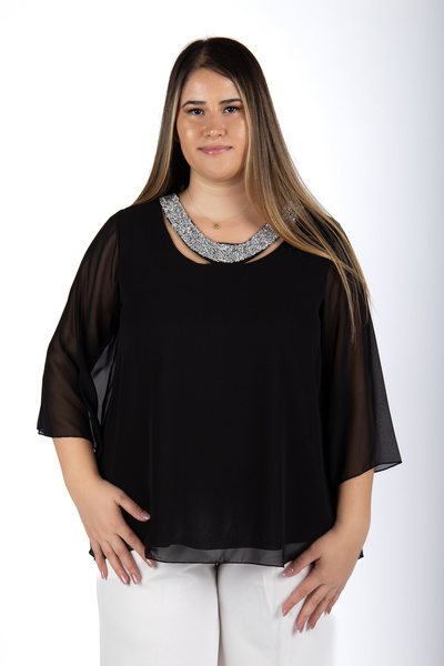 MEDOL GİYİM Büyük Beden Yaka taşlı şifon abiye-bluz 27077