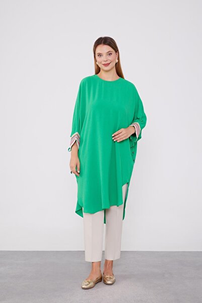 Levidor Green Aerobin Tunic with Embroidered Sleeves