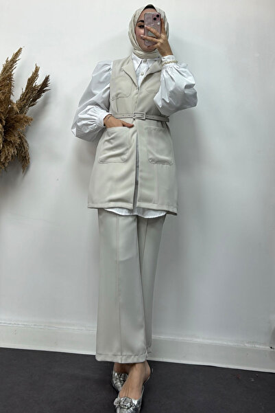 Tesettür Diyarı Women's Crepe Fabric Belted Hijab Set