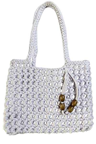 Uretti - Emine 9106 Hand Knitted Combed Cotton Fabric Shoulder Bag with Woode...