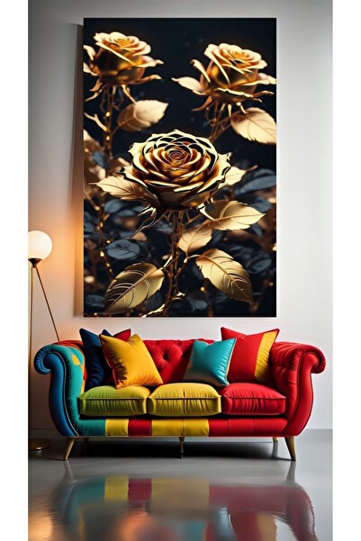 özkacar TRAYEUR PE PÂNZĂ DE DECORARE GOLD COLORED ROSE V1 Acasă Perete Salon ...