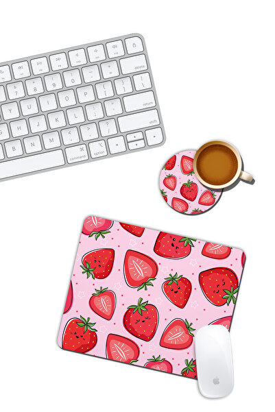 iyi fikirler Çilek Desenli Mouse Pad ve Bardak Altlığı Set