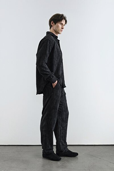 GIESTO Oversize Effect Velvet Black Shirt