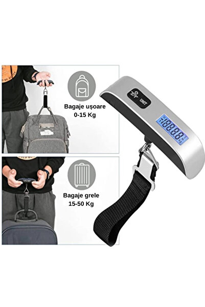 Techwood digital hand luggage scale, LCD display, TARE function, maximum 50 kg, silver