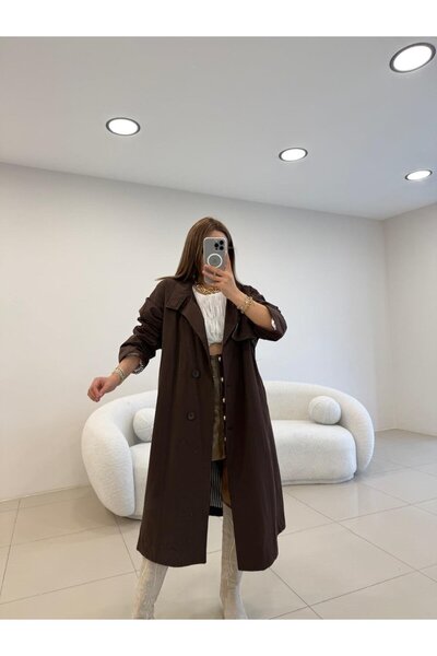 Şulenin Butiği OVERSİZE YAĞMURLUK TRENÇ KAHVE