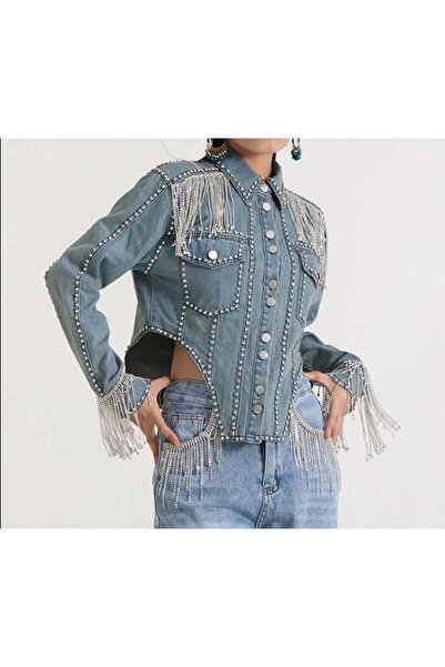 Pretty Jachetă din denim cu diamante complete