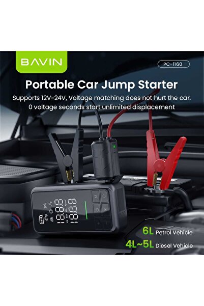 Bavin جهاز تشغيل السيارة 2 في 1 وضاغط هواء وبنك طاقة 10400 مللي أمبير وقوة شحن 85 وات ونفخ سريع وقوي