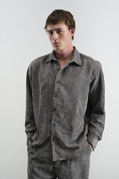 GIESTO Oversize Effect Velvet Anthracite Shirt