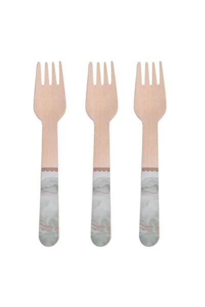 OEM Wooden Party Forks Ciel Pink Golden Foil Summer Illusion - 10 pcs