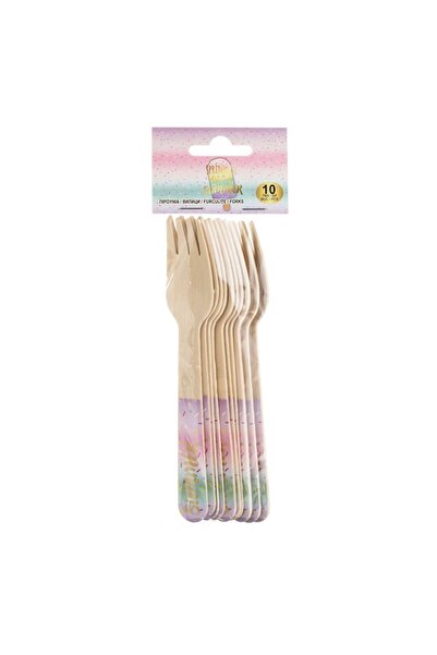 OEM Party Wooden Forks with Ice Cream Print Golden Foil 'Summer' - 10pcs