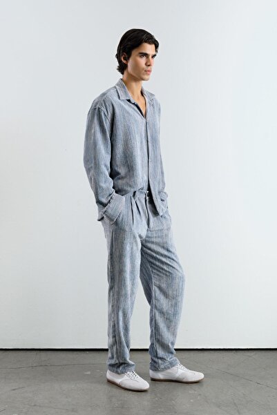 GIESTO Oversize Effect Velvet Blue Shirt