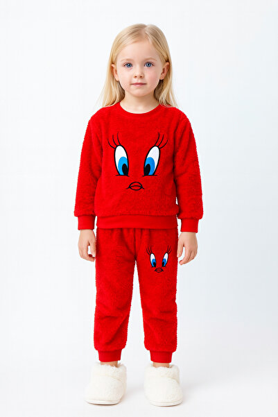 MUSCO Girls' Fleece Tracksuit Warm Plush Suit Winter Cute Patterned 2-Piece Set Top and Bottom Set