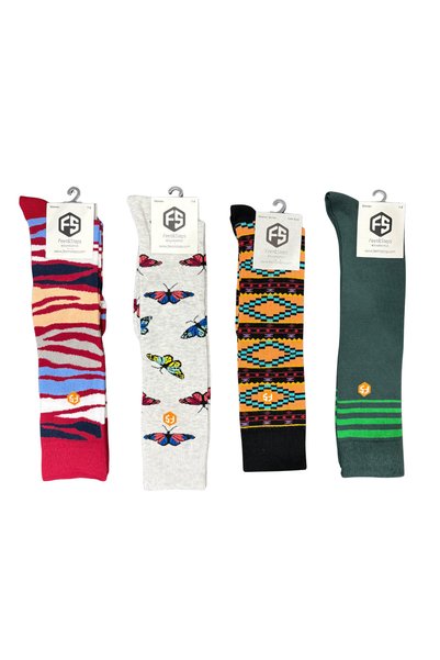 Bijutek Women's Colorful Patterned Cotton Knee Socks