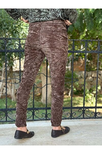 Punta Otantik NC50637 İtalyan Likralı Parlak Kadife Pantolon Kahve