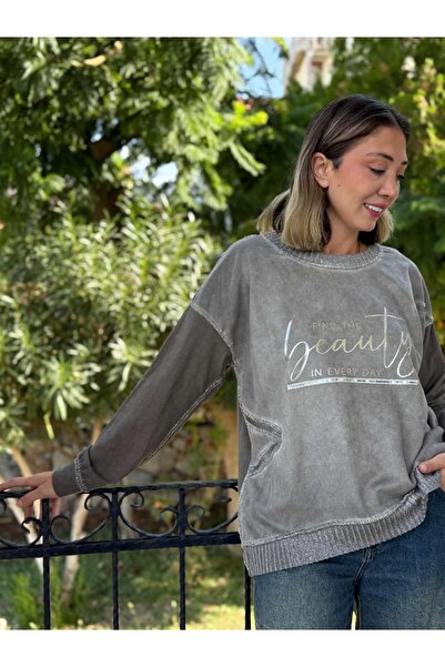 Punta Otantik Nc50793 Italian Beauty Written Cotton Sweatshirt Mink