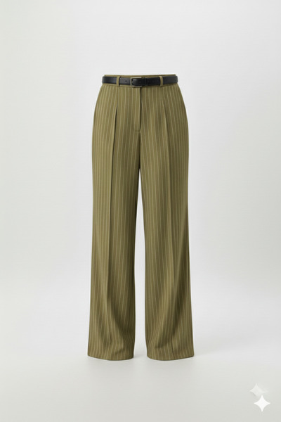 Günlük Moda Kadın Çizgili Paça Kemerli Palazzo Pantolon