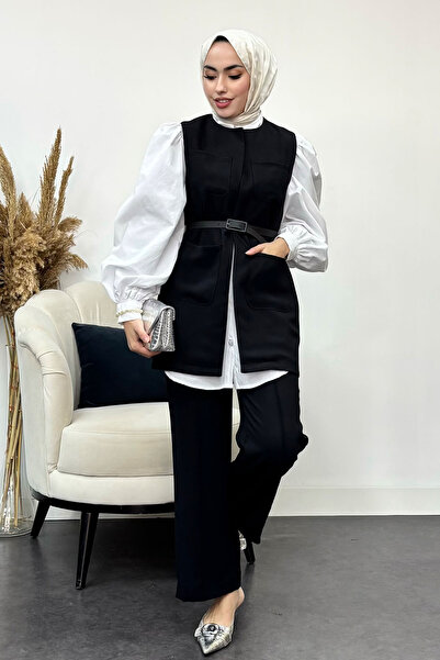 Tesettür Diyarı Γυναικείο Σετ Τεσεττούρ από Ύφασμα Κρεπ με Ζώνη