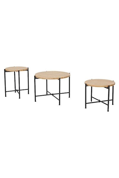 Maison Mex Set of 3 garden/terrace tables, GRENOBLE, black/natural