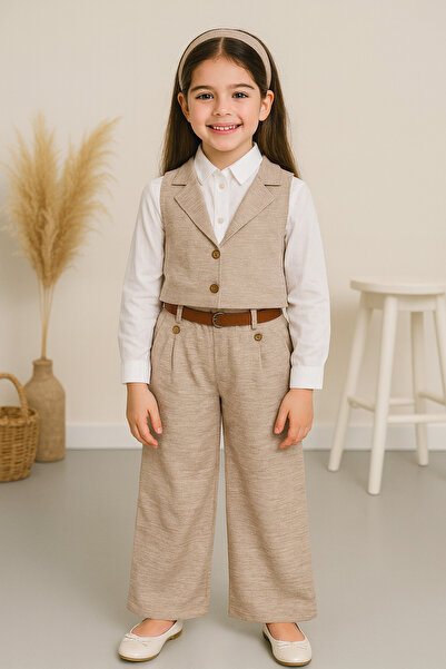 tinytrends Детски комплект от 2 части: ленен жилет и панталони за момичета