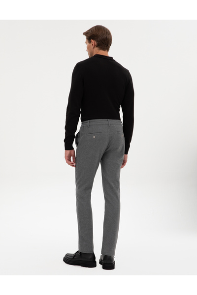 Pierre Cardin Gri Slim Fit Beli Lastikli Kordonlu Kanvas Pantolon 50317246-VR024
