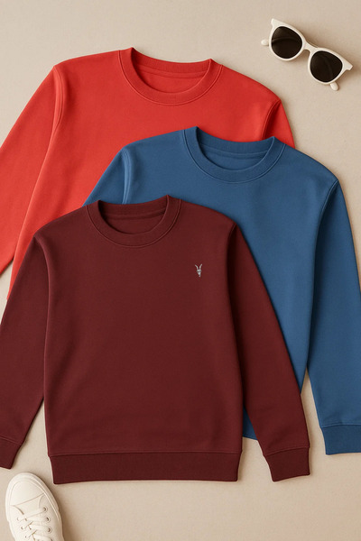 COMBİNE MİCHAİL Erkek Uzun Kollu Basic Salaş 3 Lü Swetshirt