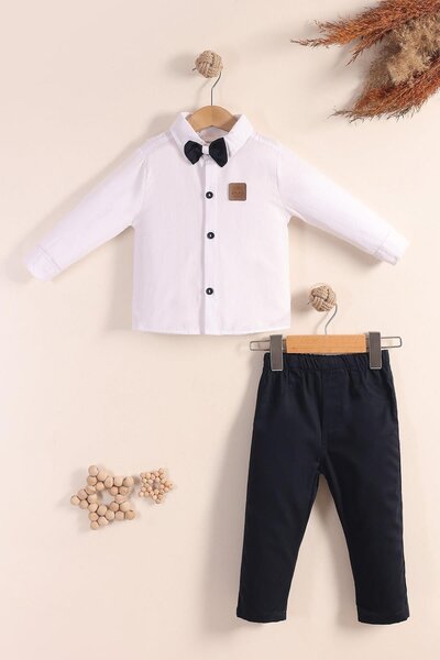 kidello Boy's 2-Piece Set with White Bow Tie Shirt and Fabric Pants (1-6 Years)