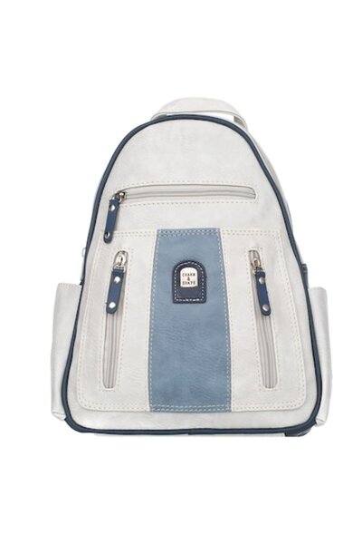 OEM Rucsac de damă, Charm & Shape, piele, 30x16x26 cm, gri/albastru